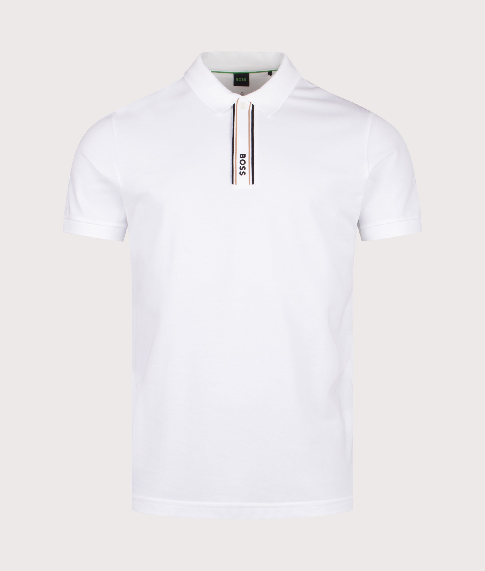 Paddy Polo Shirt in White | Cotton and elastane blend | BOSS | EQVVS | Front shot 