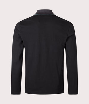 Long Sleeve League Pilsy Polo Shirt in Black | 100% Cotton | BOSS | EQVVS | Back shot 