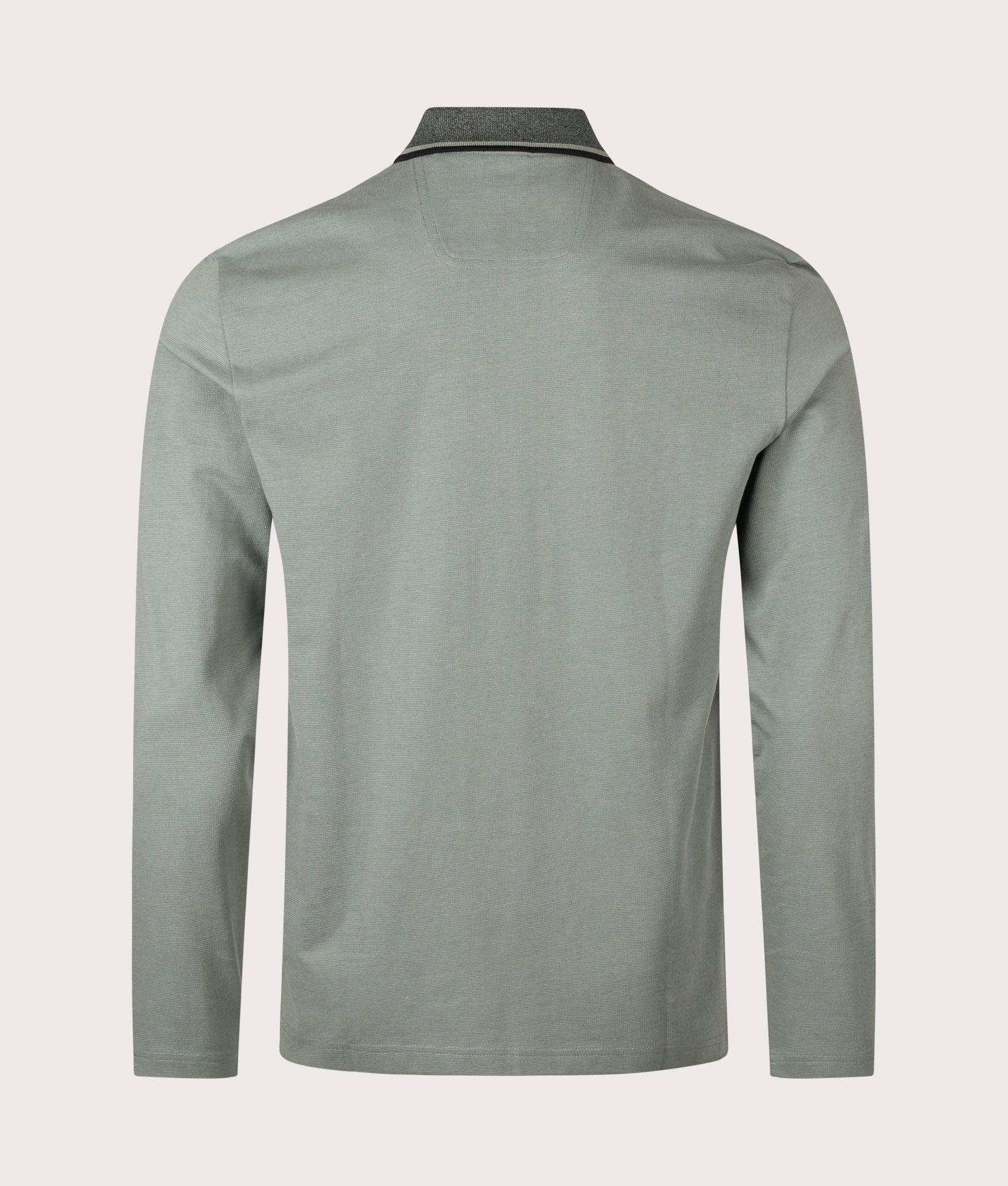 Long Sleeve League Plisy Polo Shirt in Open Green | 100% Cotton | BOSS | EQVVS | Back shot 