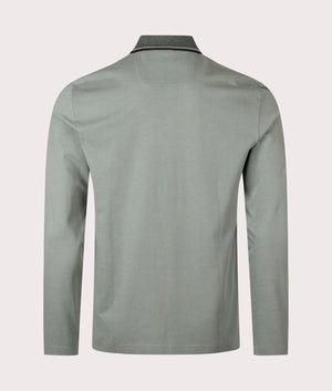Long Sleeve League Plisy Polo Shirt in Open Green | 100% Cotton | BOSS | EQVVS | Back shot 