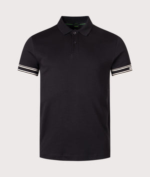 Slim Fit Zone Polo Shirt in Black | 100% Cotton | BOSS | EQVVS | Front shot 
