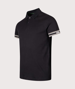 Slim Fit Zone Polo Shirt in Black | 100% Cotton | BOSS | EQVVS | Front angle shot