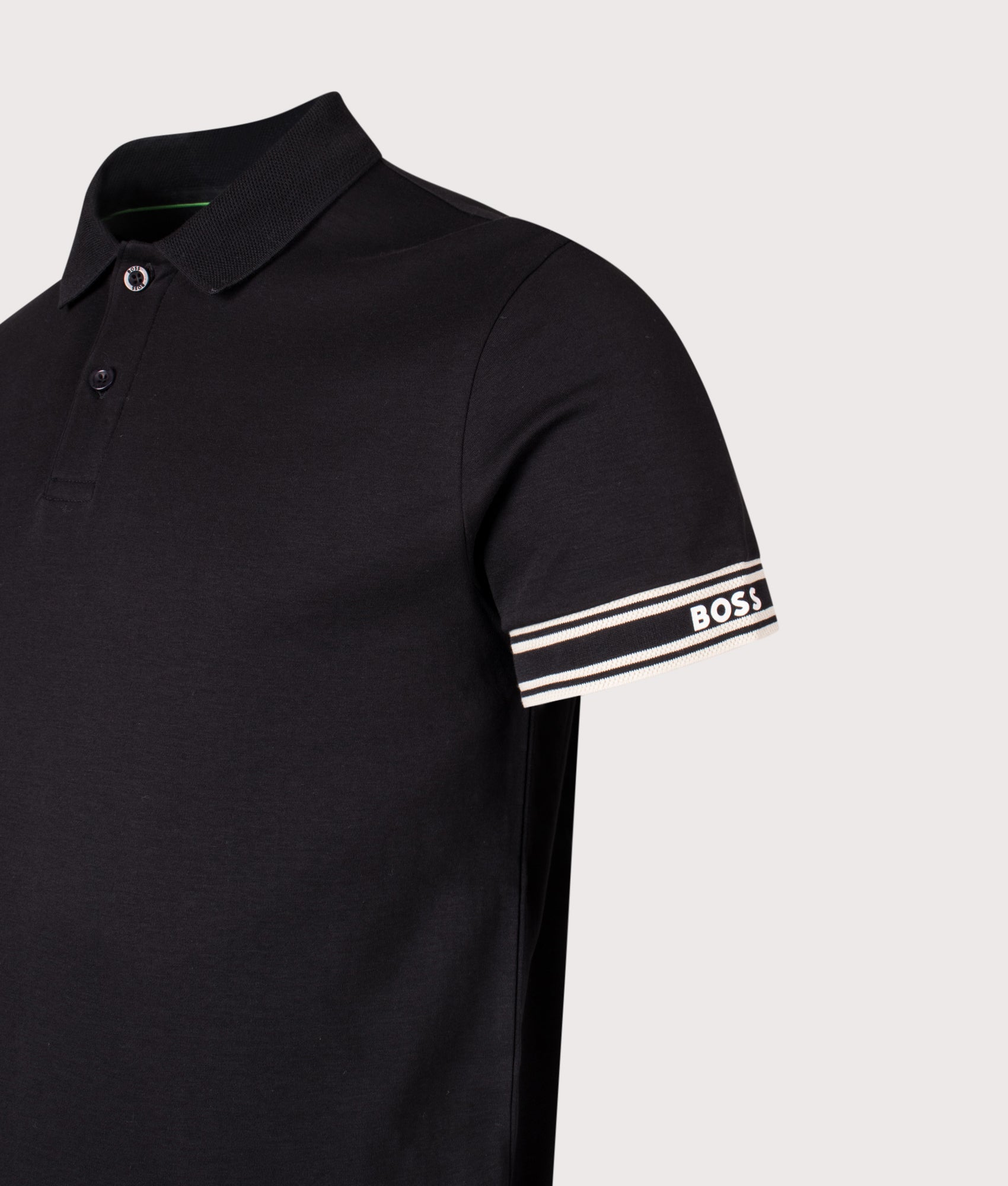 Slim Fit Zone Polo Shirt in Black | 100% Cotton | BOSS | EQVVS | Front detail shot 
