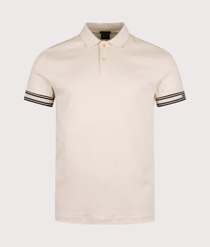 Slim Fit Zone Polo Shirt in Open White | 100% Cotton | BOSS | EQVVS | Front shot 