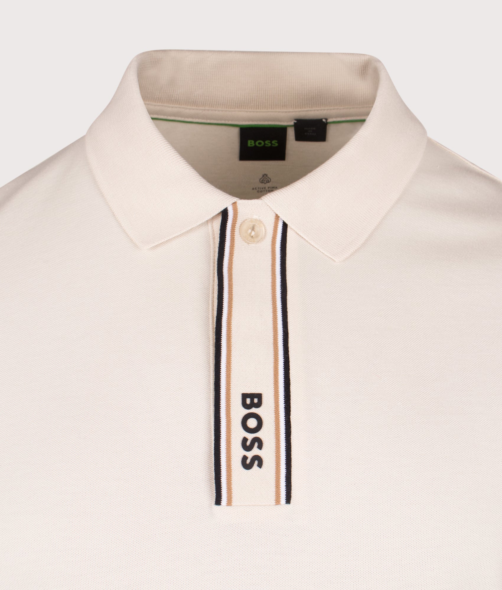 Paddy Polo Shirt in Open White | Cotton and elastane blend | BOSS | EQVVS | Front detail shot 