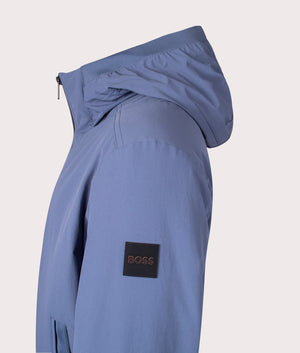 BOSS Opineer Jacket in Open Blue at EQVVS Menswear. Detail shot.