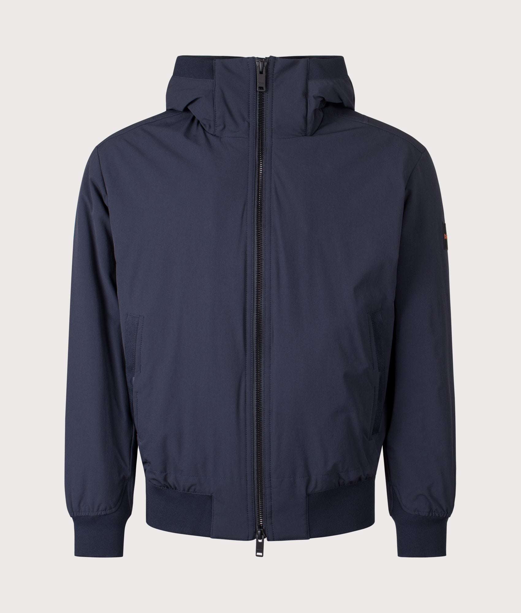 BOSS Opineer Jacket in Darke Blue at EQVVS Menswear. Front shot.  