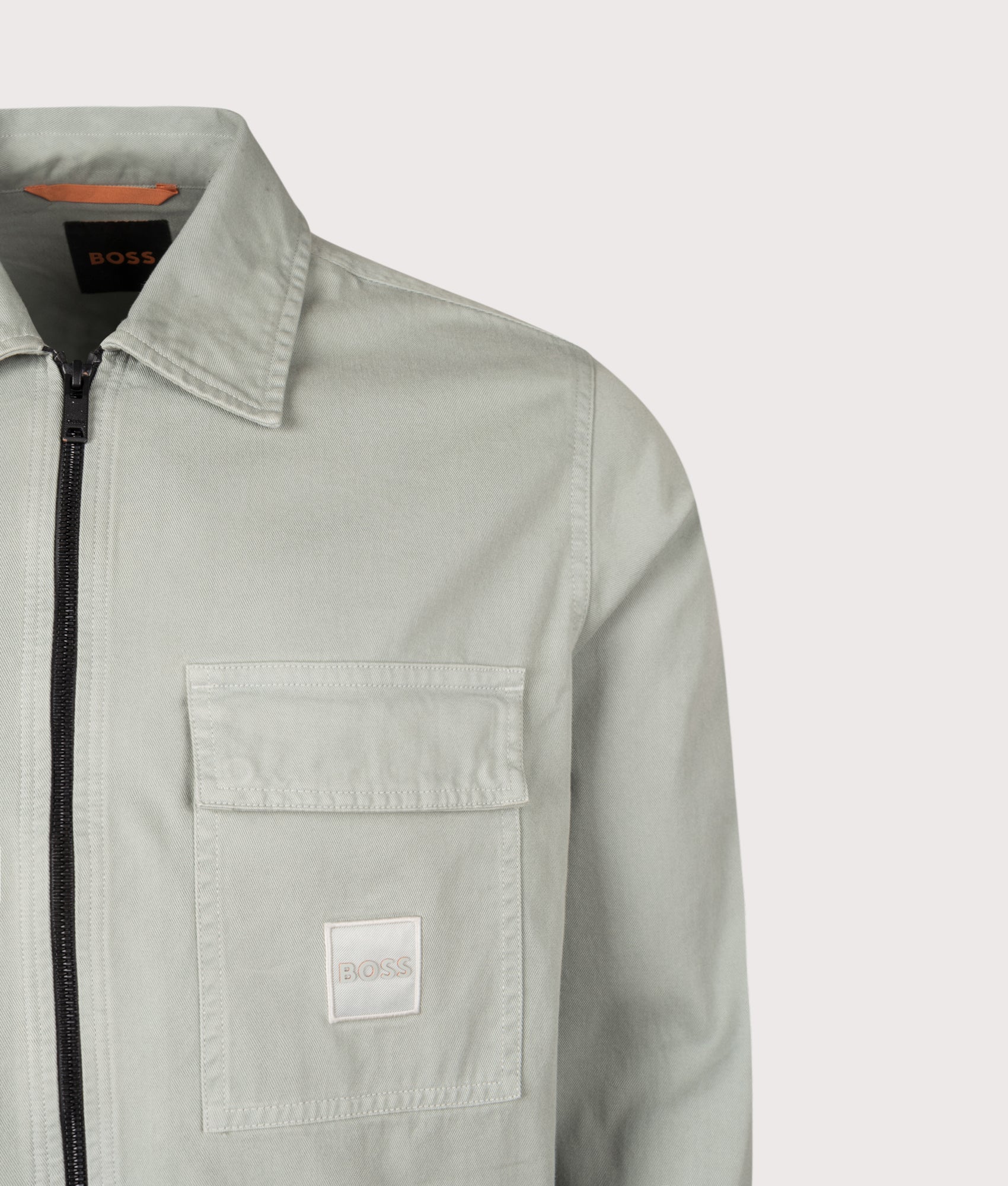 Oversized Lovel 15 Overshirt in Open Green | 100% Cotton | BOSS | EQVVS | Front detail shot 