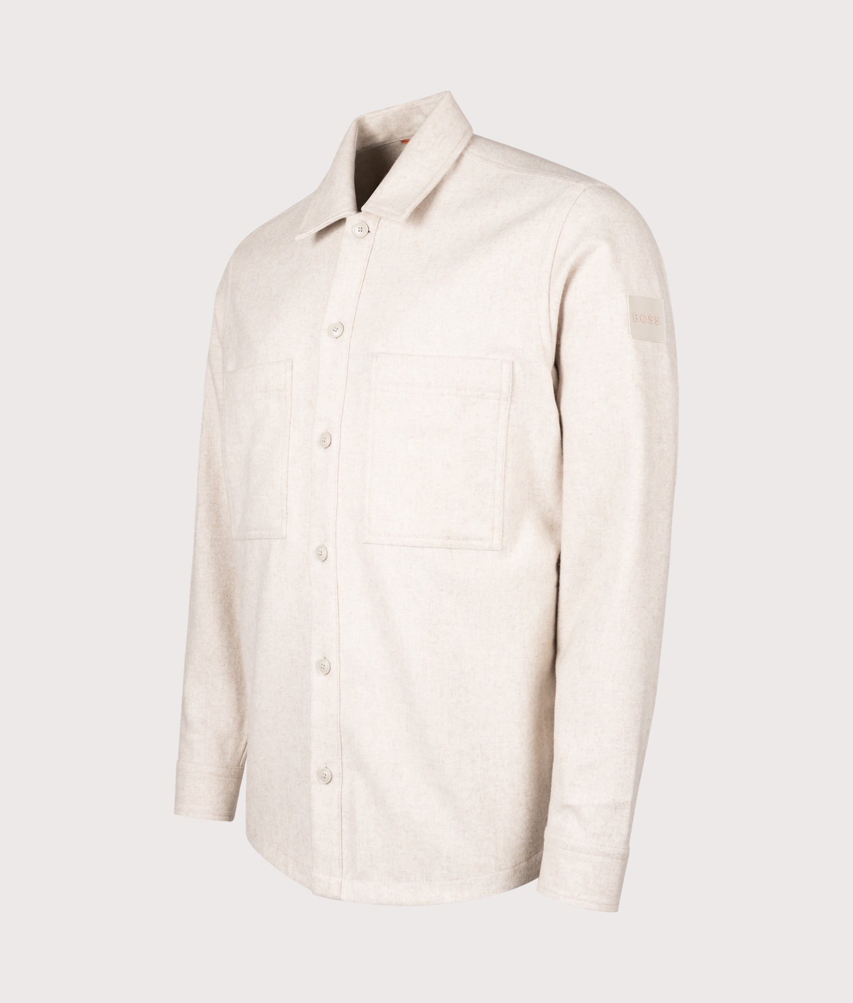 Oversized Locky 2 Overshirt in Light Beige | BOSS | EQVVS | Front angle shot 