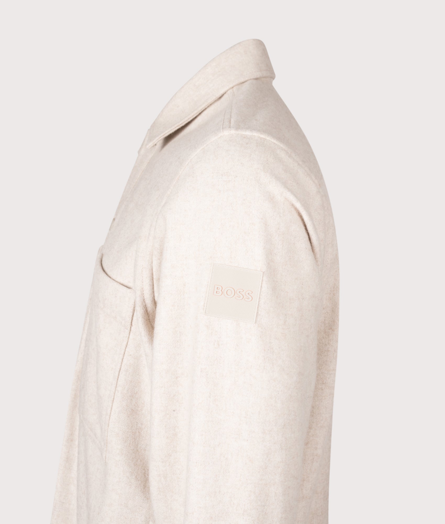 Oversized Locky 2 Overshirt in Light Beige | BOSS | EQVVS | Side detail shot 