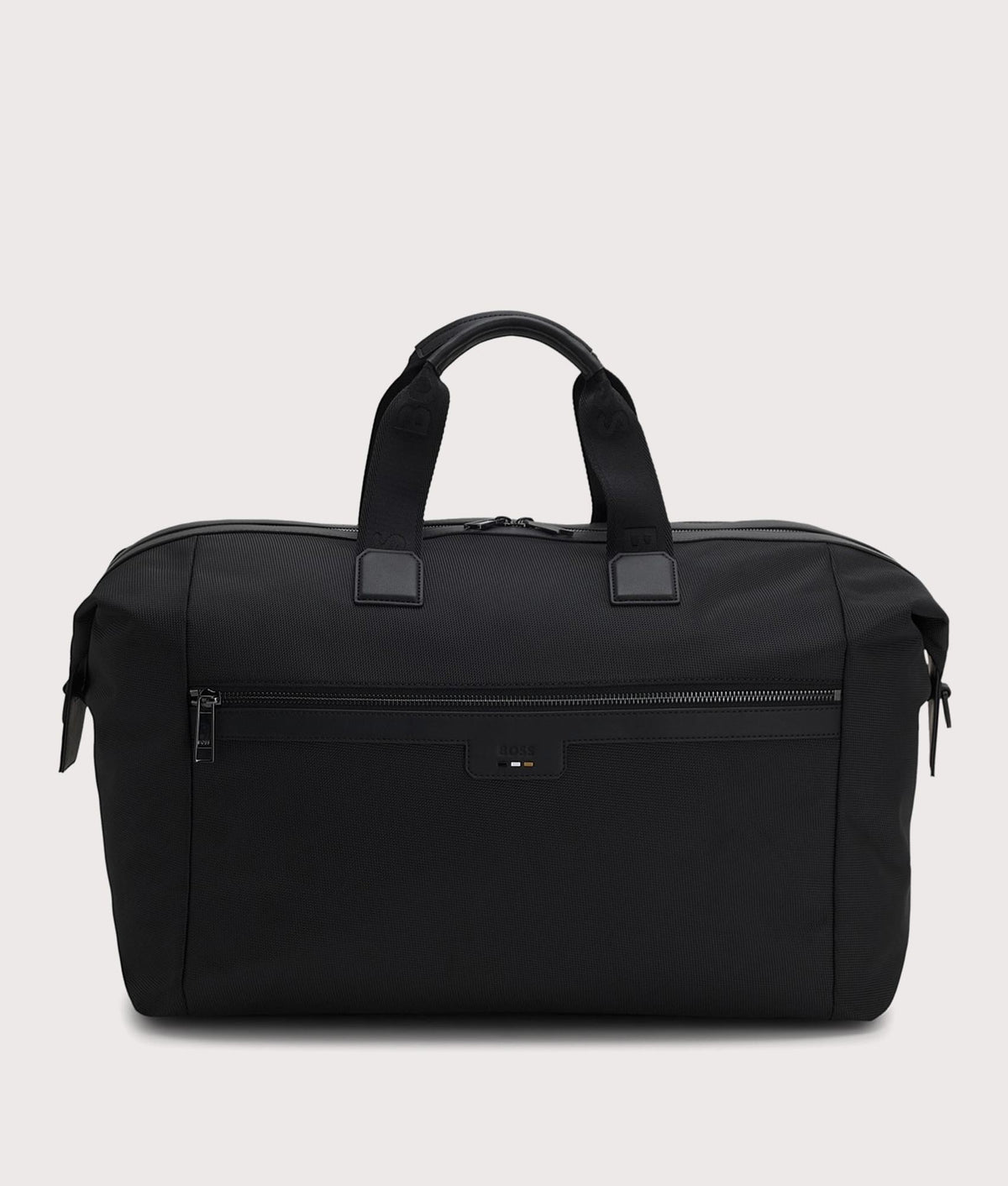 BOSS Ray Soft Holdall Bag in Black at EQVVS Menswear. Front shot.