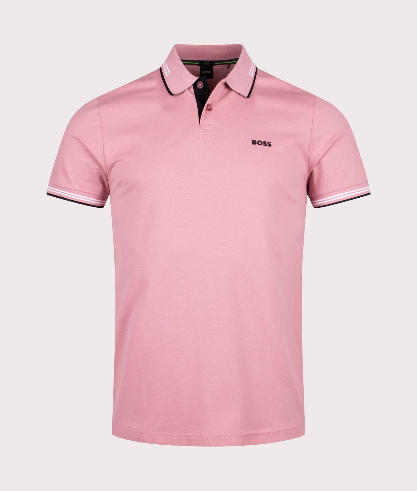 Slim Fit Paul Polo Shirt by BOSS in Open Pink. Shot by EQVVS. Front shot.