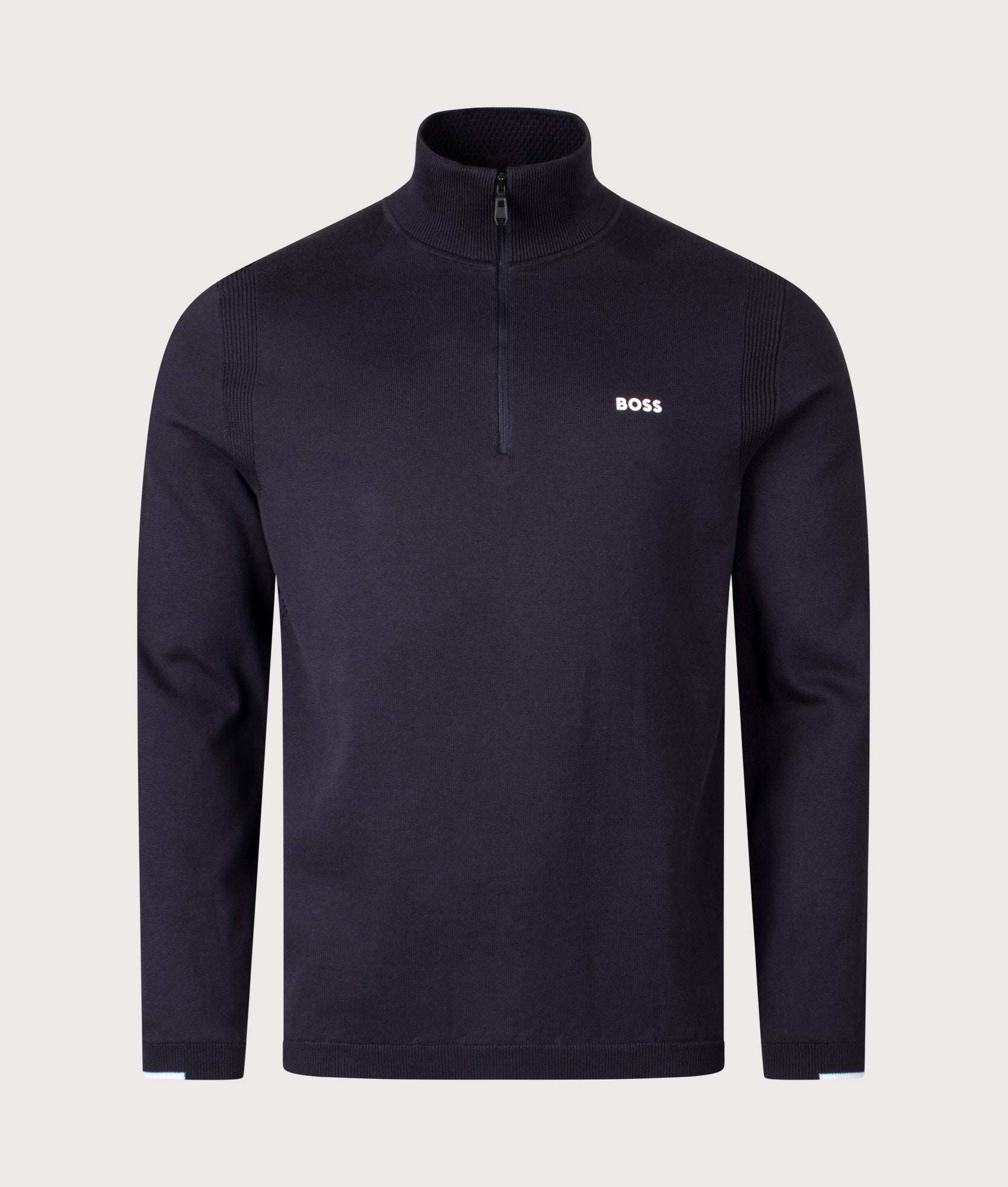 Ever X Quarter Zip Sweatshirt in Dark Blue | 100% Cotton | BOSS | EQVVS | Front shot 