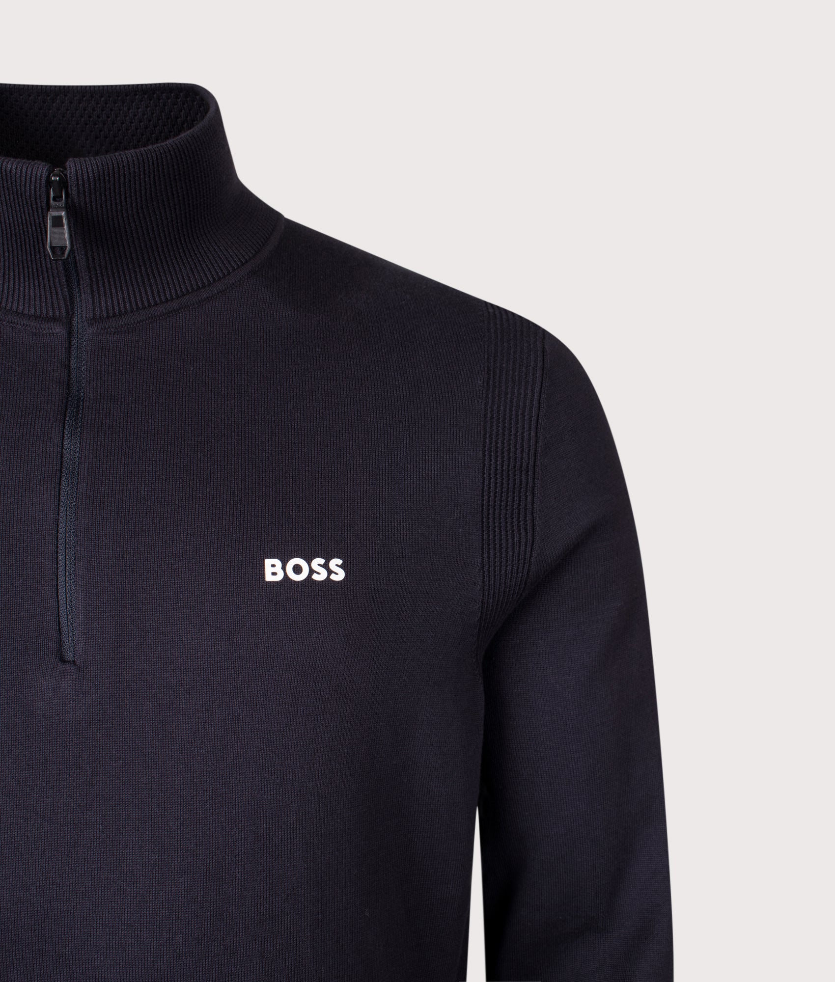 Ever X Quarter Zip Sweatshirt in Dark Blue | 100% Cotton | BOSS | EQVVS | Front detail shot 