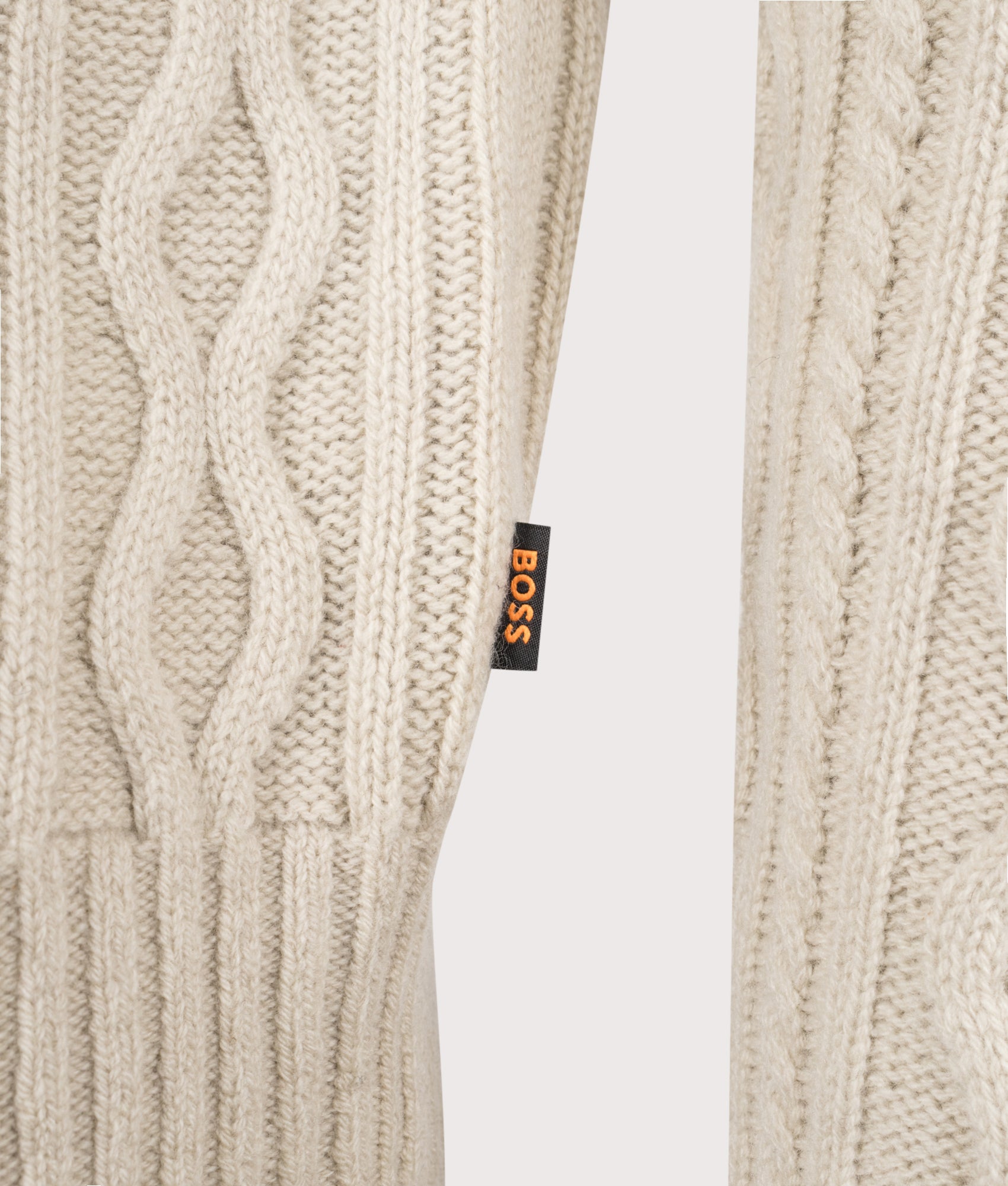Kableto Jumper in Light Beige | 100% Wool | BOSS | EQVVS | Front detail shot 
