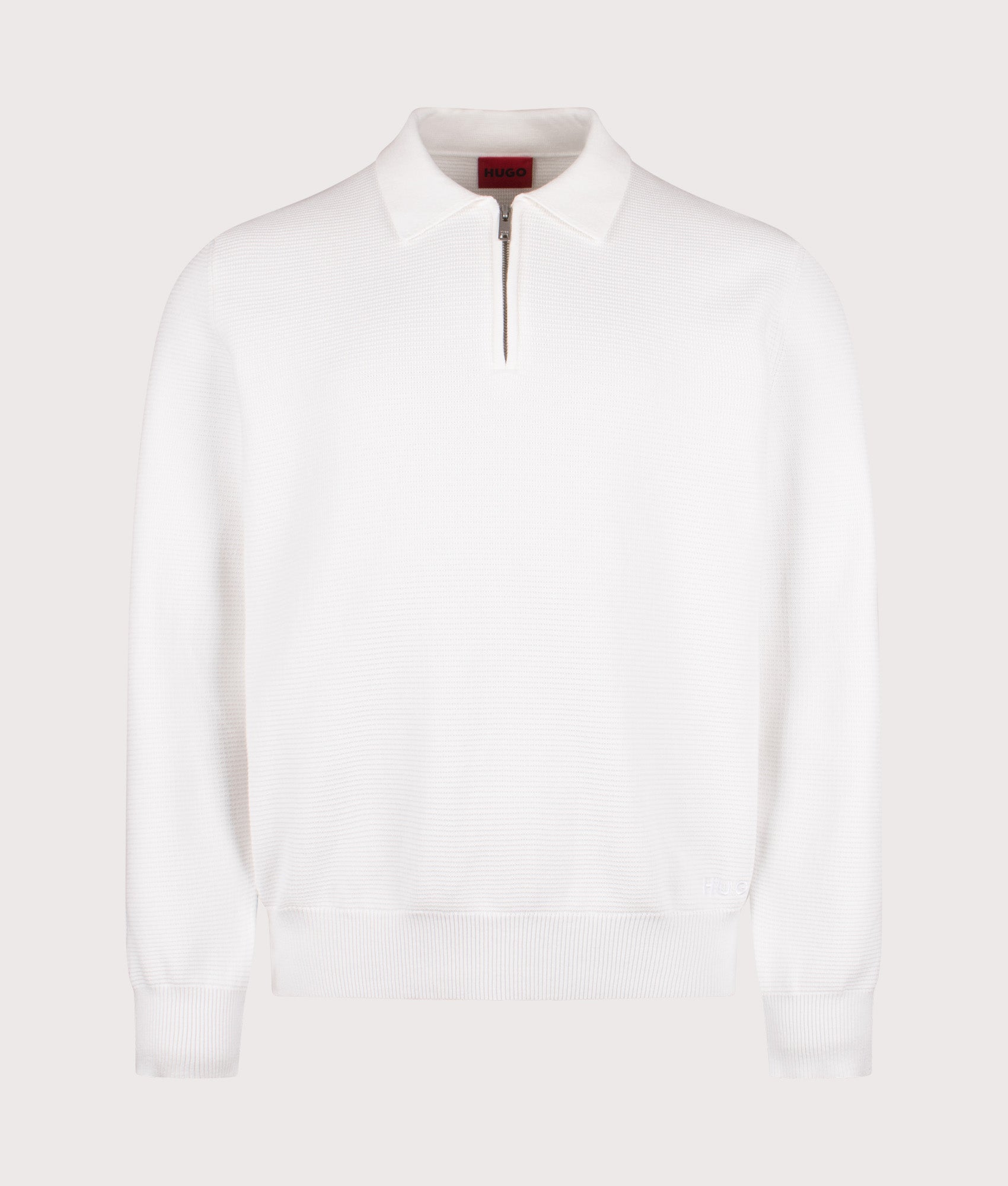 Relaxed Fit Long Sleeve San Pauley Polo Shirt in Natural | 100% Cotton | HUGO | EQVVS | Front shot 