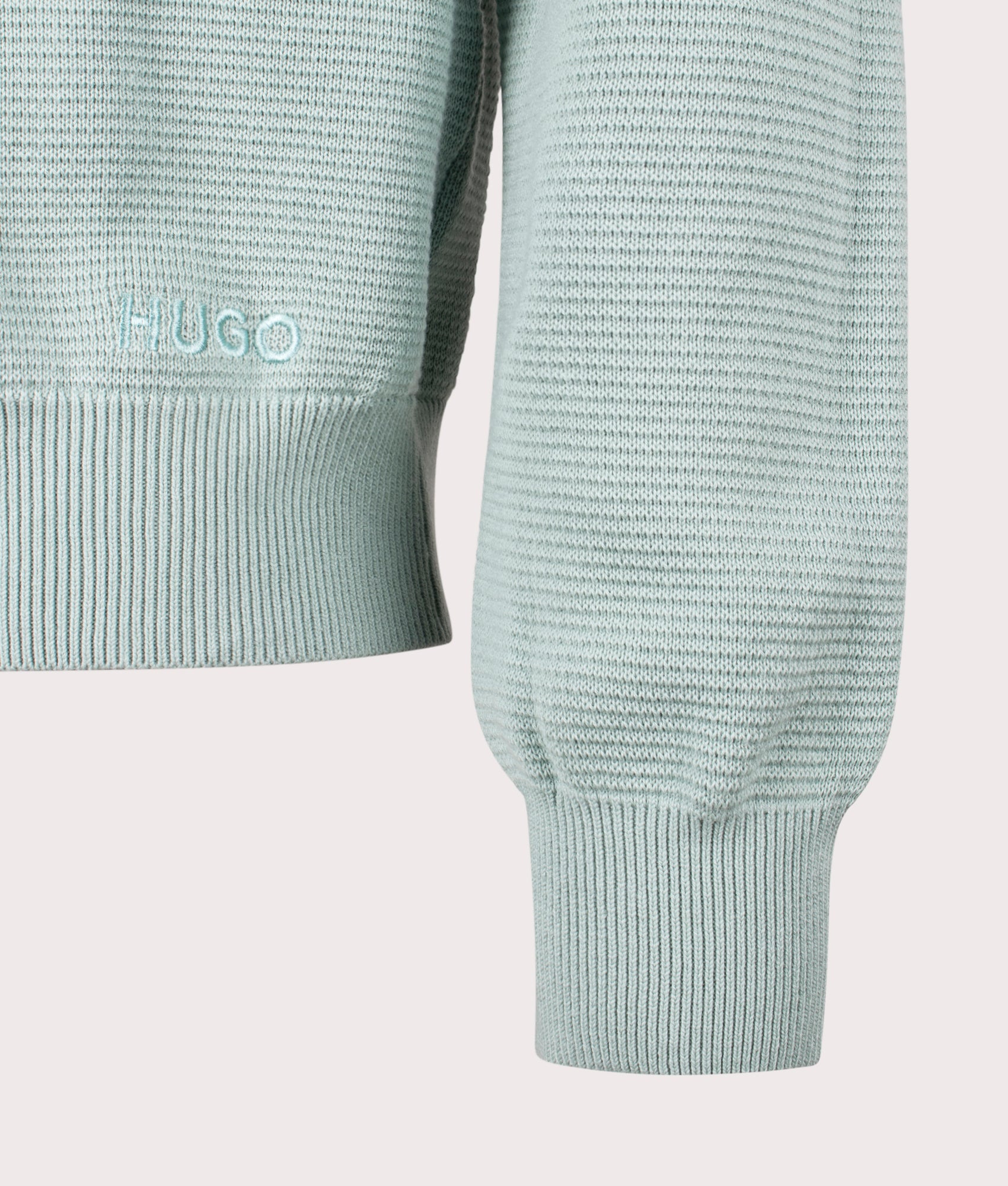 Relaxed Fit San Celly Sweatshirt by HUGO in Light/Pastel Green. Shot by EQVVS. Detail shot.