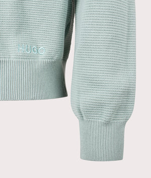 Relaxed Fit San Celly Sweatshirt by HUGO in Light/Pastel Green. Shot by EQVVS. Detail shot.