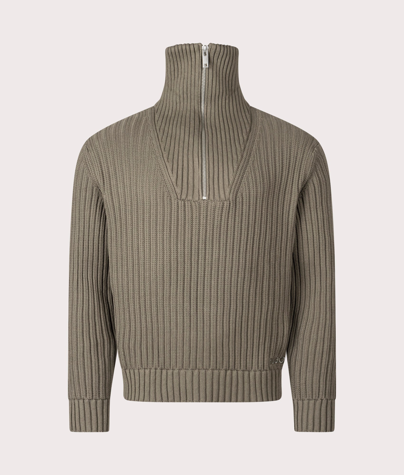 Relaxed Fit Srigg Quarter Zip Knit Jumper in Medium Grey | 100% Cotton | HUGO | EQVVS |  Front shot 