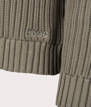 Relaxed Fit Srigg Quarter Zip Knit Jumper in Medium Grey | 100% Cotton | HUGO | EQVVS | Hem detail shot 