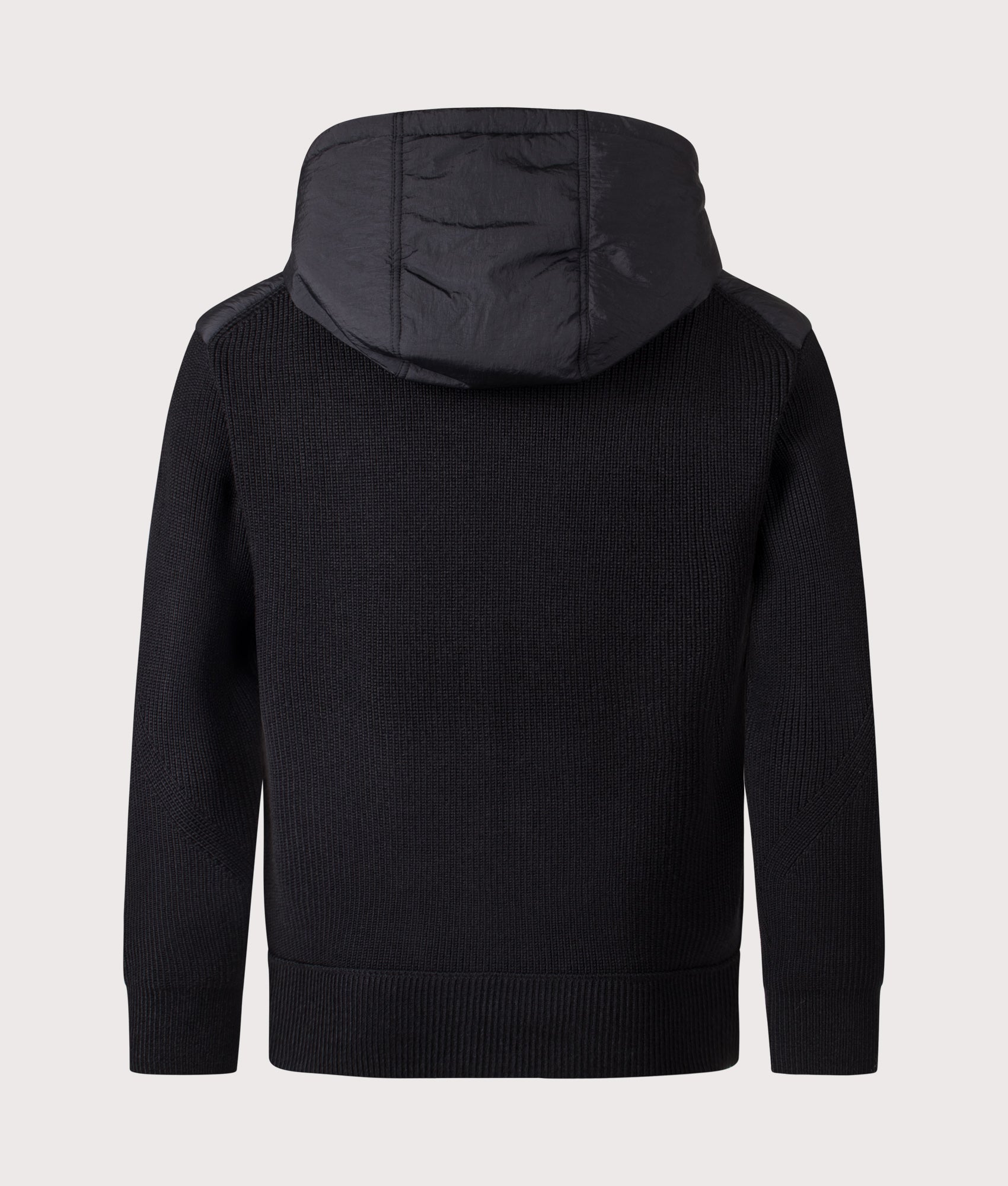Kiaccio Hooded Hybrid Jacket in Black | BOSS | EQVVS | Back shot 