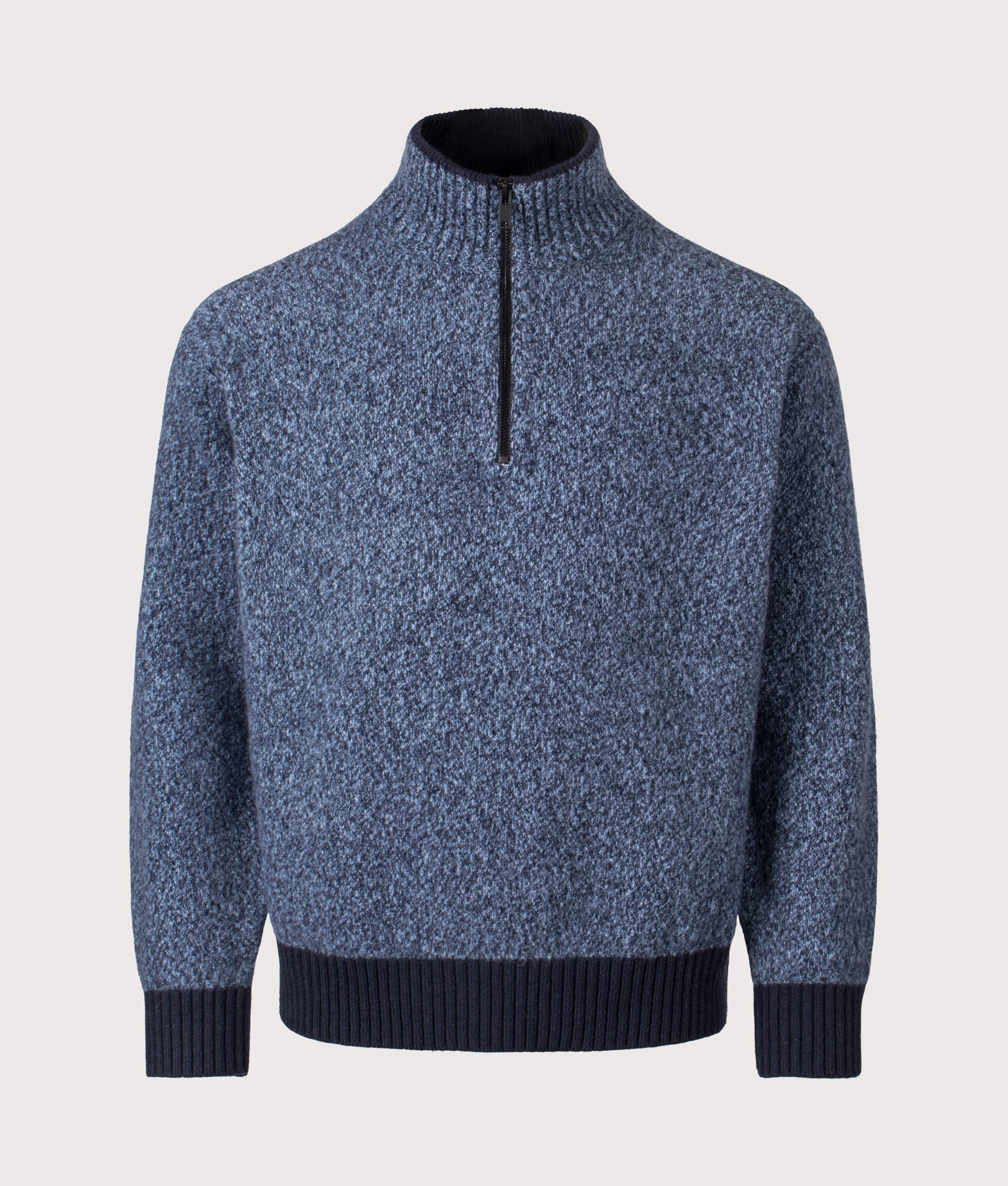 Oversized Kobear Quarter Zip Jumper in Dark Blue | 60% Wool | BOSS | EQVVS | Front shot 