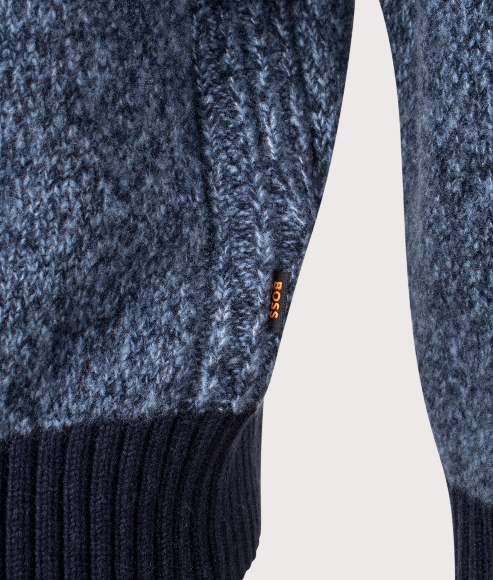 Oversized Kobear Quarter Zip Jumper in Dark Blue | 60% Wool | BOSS | EQVVS | Front detail shot 