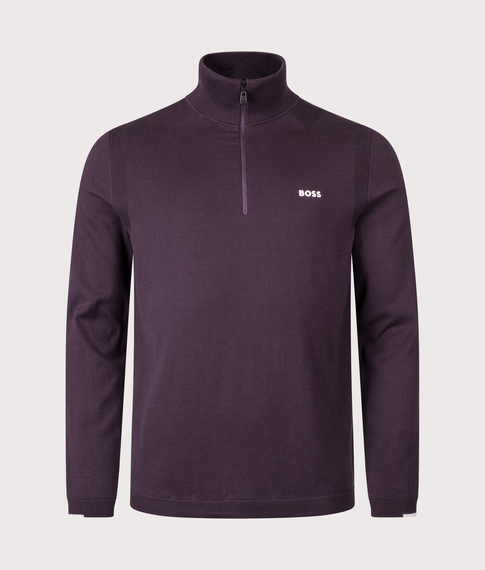 Ever X Quarter Zip Sweatshirt in Medium Purple | 100% Cotton | BOSS | EQVVS | Front shot 