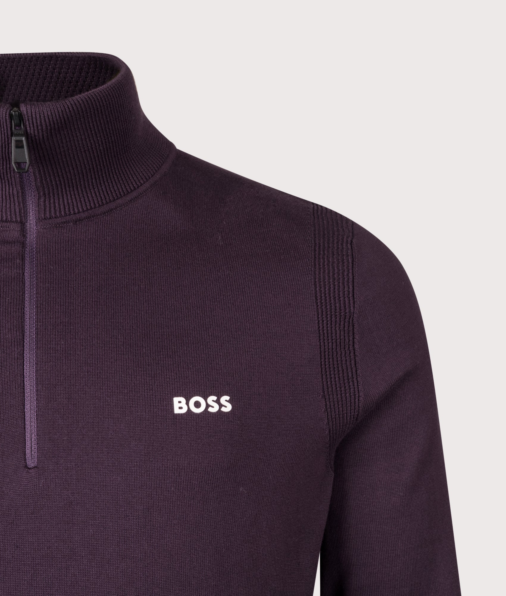 Ever X Quarter Zip Sweatshirt in Medium Purple | 100% Cotton | BOSS | EQVVS | Front detail shot 