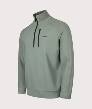 【 24  】 Civic Quarter Zip Hybrid Knit Sweatshirt in Open Green | BOSS | EQVVS