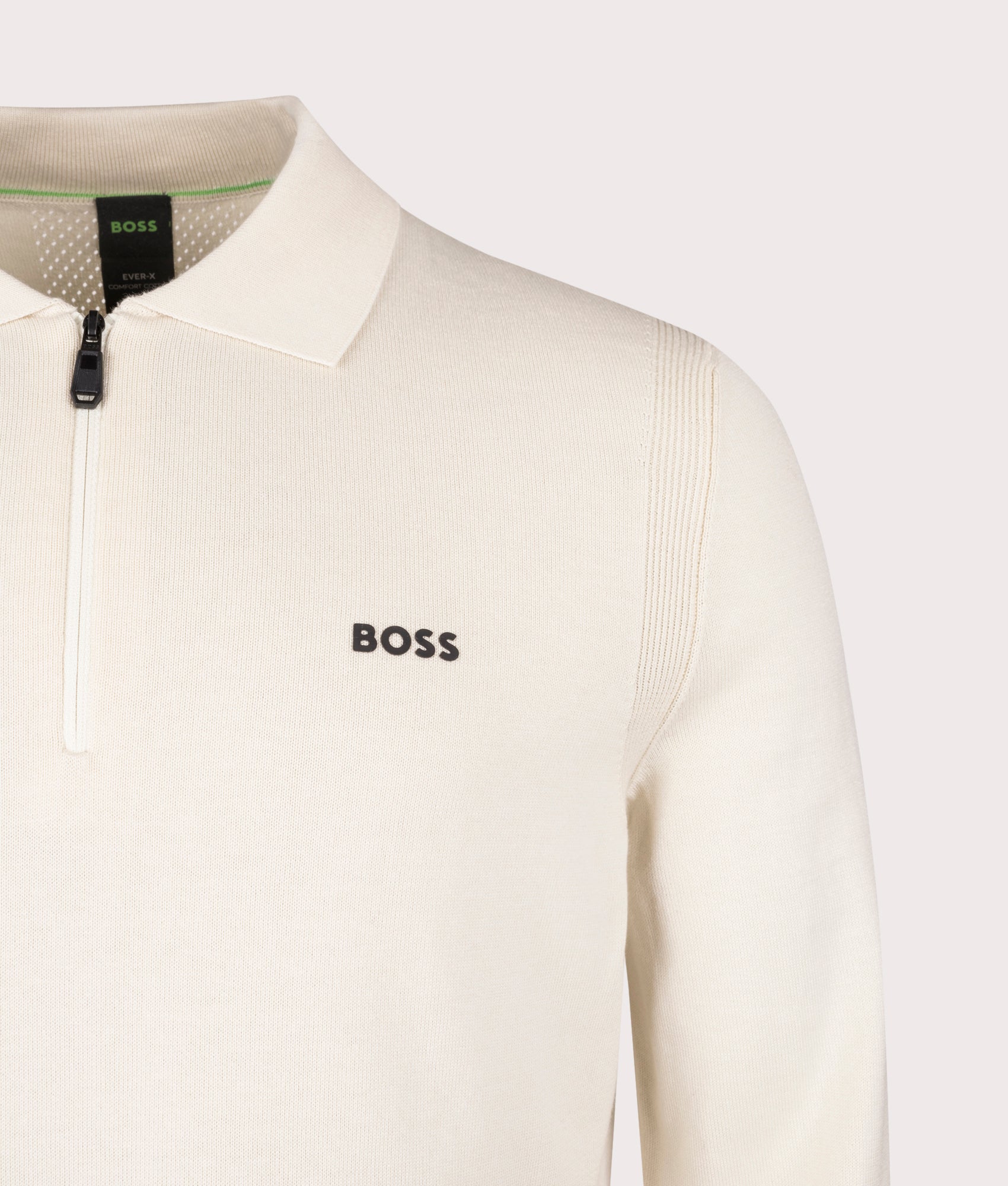 Ever X Knitted Polo Shirt in Open White | 100% Cotton | BOSS | EQVVS | Front detail shot 
