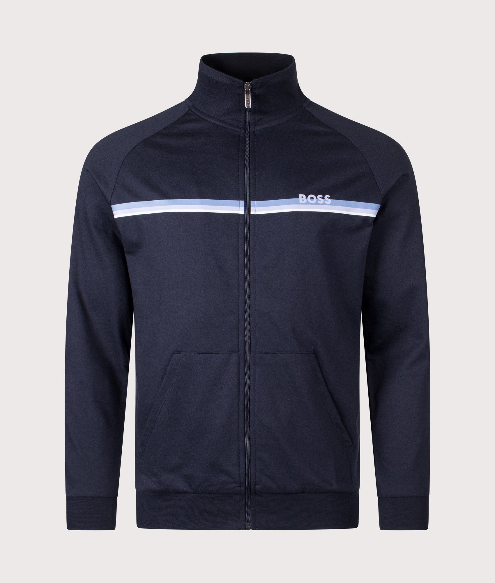 Authentic Zip Track Jacket in Dark Blue | 100% Cotton | BOSS | EQVVS | Front shot 