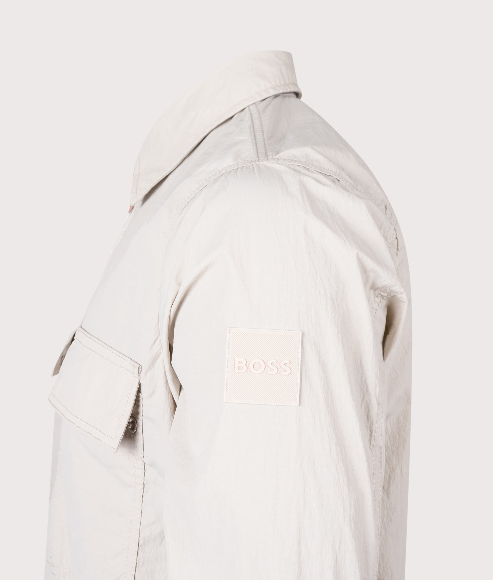 Lotape Overshirt in Open Grey | BOSS | EQVVS | Side detail shot 