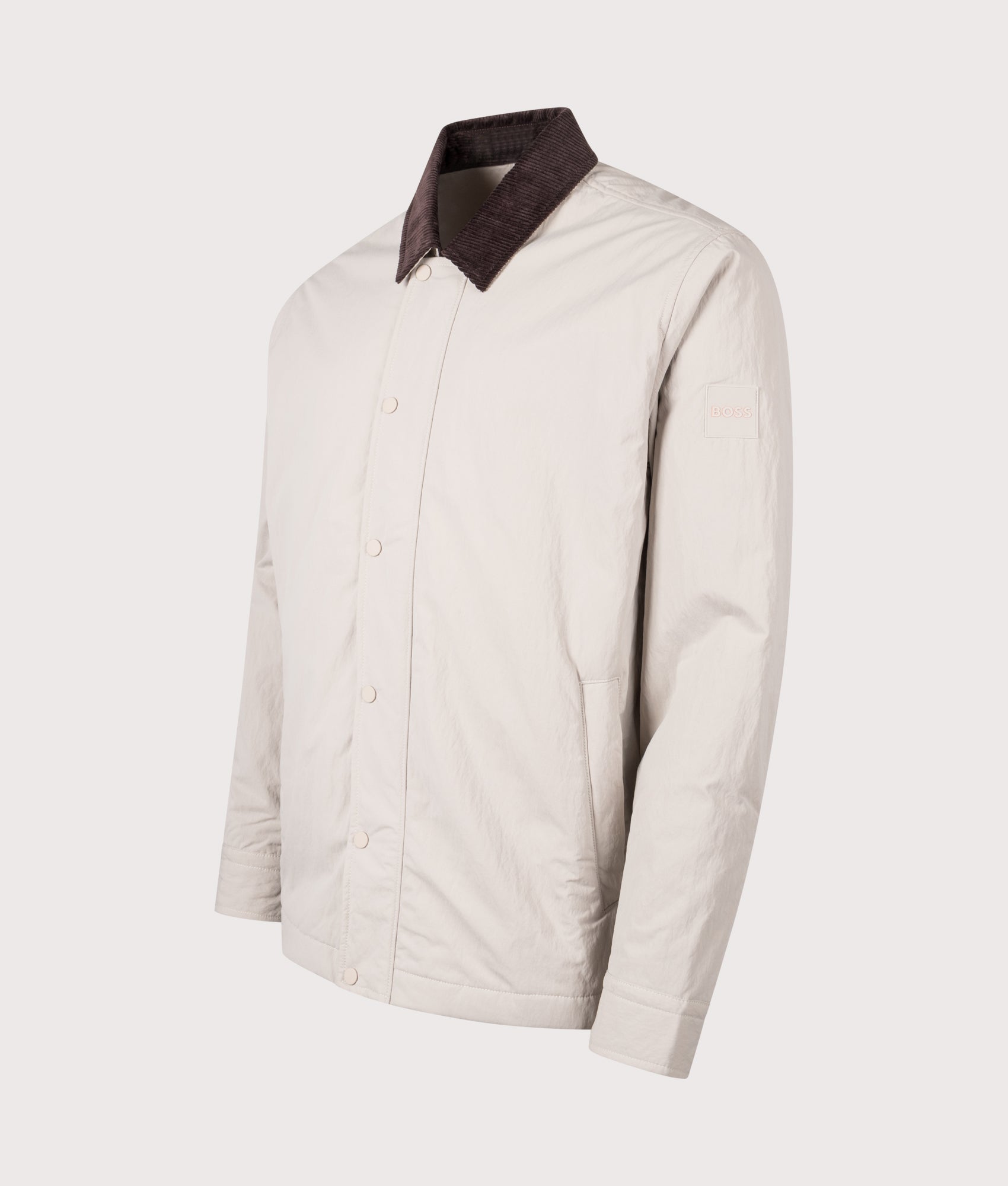 Oversized Leldon Zip Overshirt in Open Grey | 100% Polyamide | BOSS | EQVVS | Side angle shot 