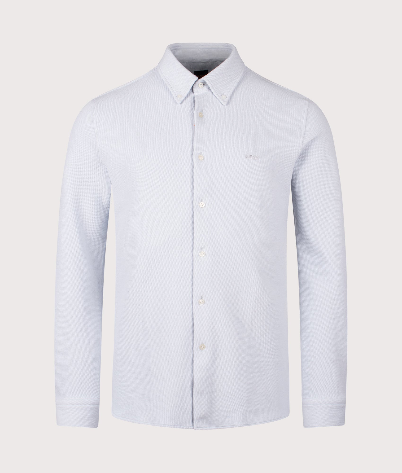 Slim Fit MyJersey Shirt in Light/Pastel Grey | Cotton Stretch Jersey | BOSS | EQVVS | Front shot 