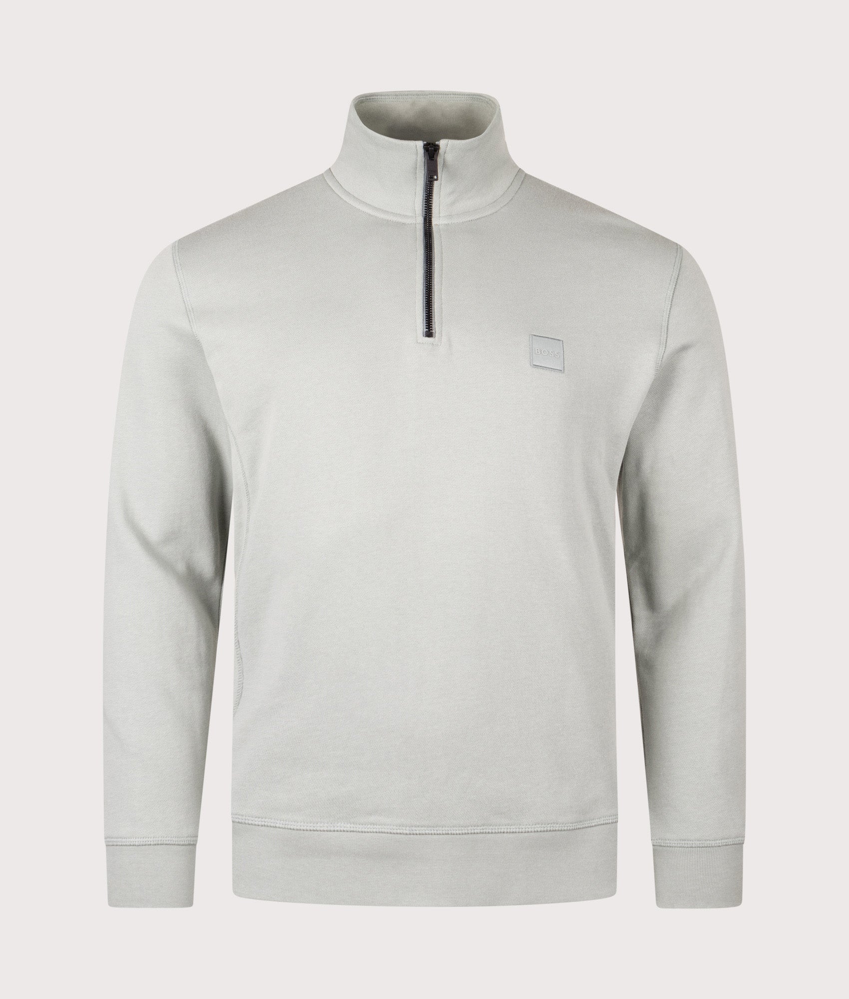 Quarter Zip Zetrust Sweatshirt in Open Green . 100% Cotton  | BOSS | Shot at EQVVS | Front shot 