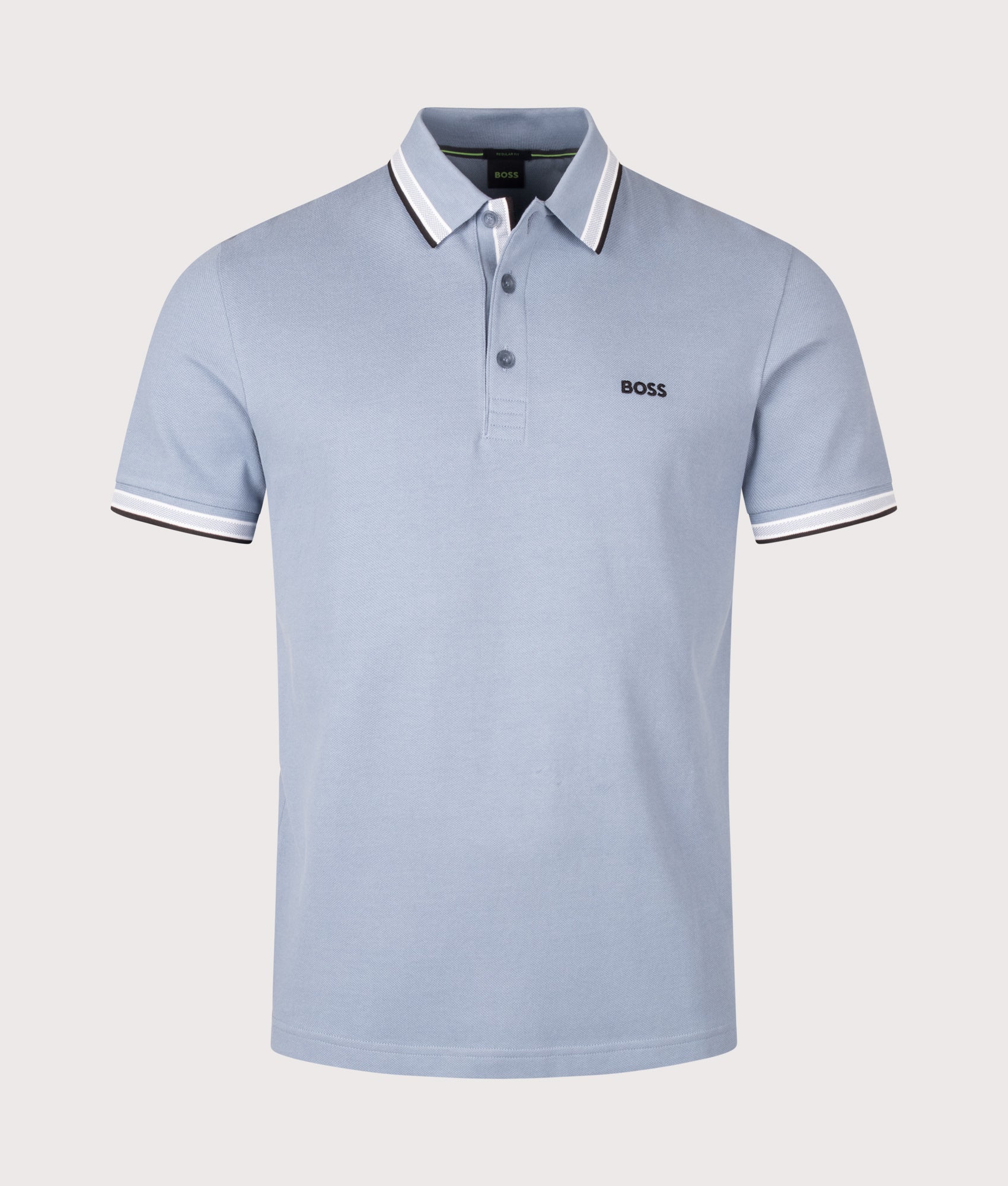 BOSS Regular Fit Paddy Polo Shirt in Open Blue at EQVVS Menswear. Front shot.