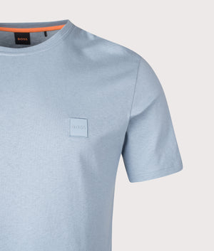 Tales T-Shirt by BOSS in Light/Pastel Blue. Shot by EQVVS. Detail shot.