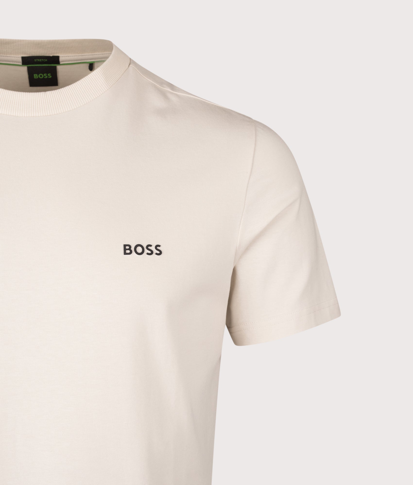 Crew Neck T-Shirt in Open White | BOSS | EQVVS | Front detail shot 