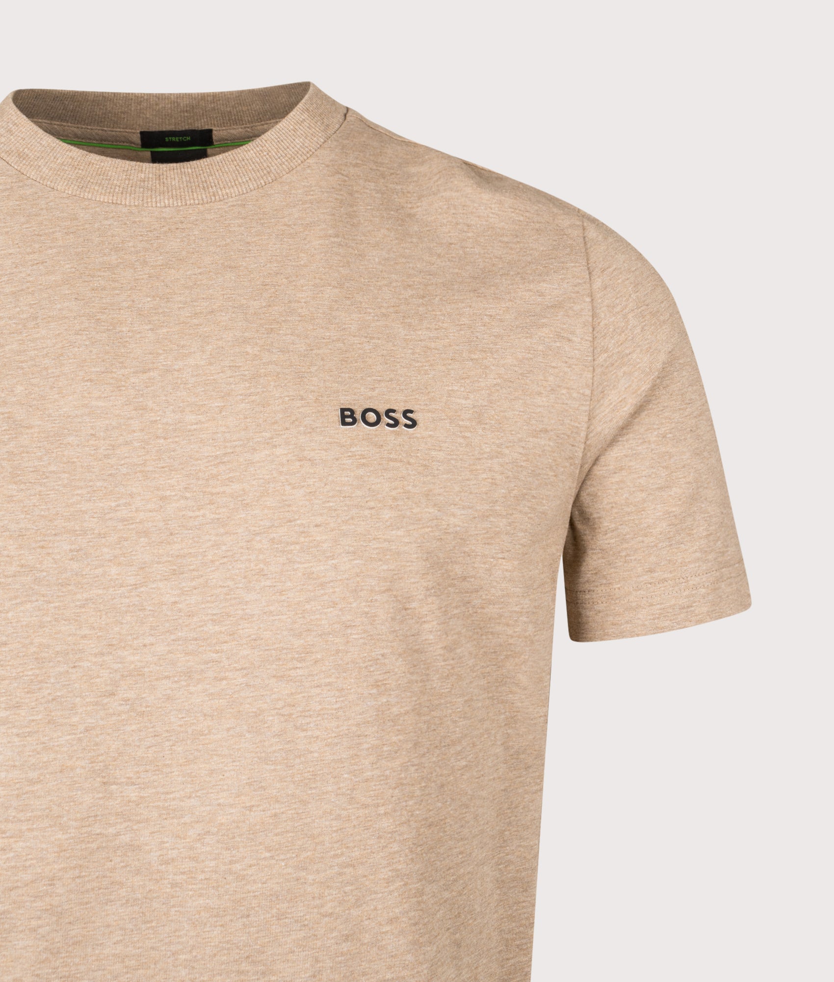 Crew Neck T-Shirt in Medium Beige | Cotton Blend | BOSS | EQVVS | Front detail shot 