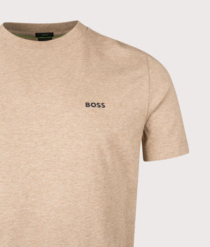 Crew Neck T-Shirt in Medium Beige | Cotton Blend | BOSS | EQVVS | Front detail shot 