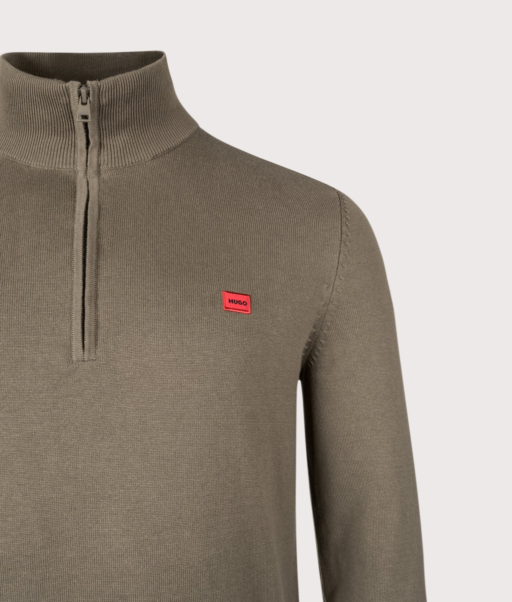 San Quintus Quarter Zip Sweatshirt in Grey | 100% Cotton | HUGO | EQVVS | Front detail shot 