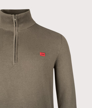 San Quintus Quarter Zip Sweatshirt in Grey | 100% Cotton | HUGO | EQVVS | Front detail shot 