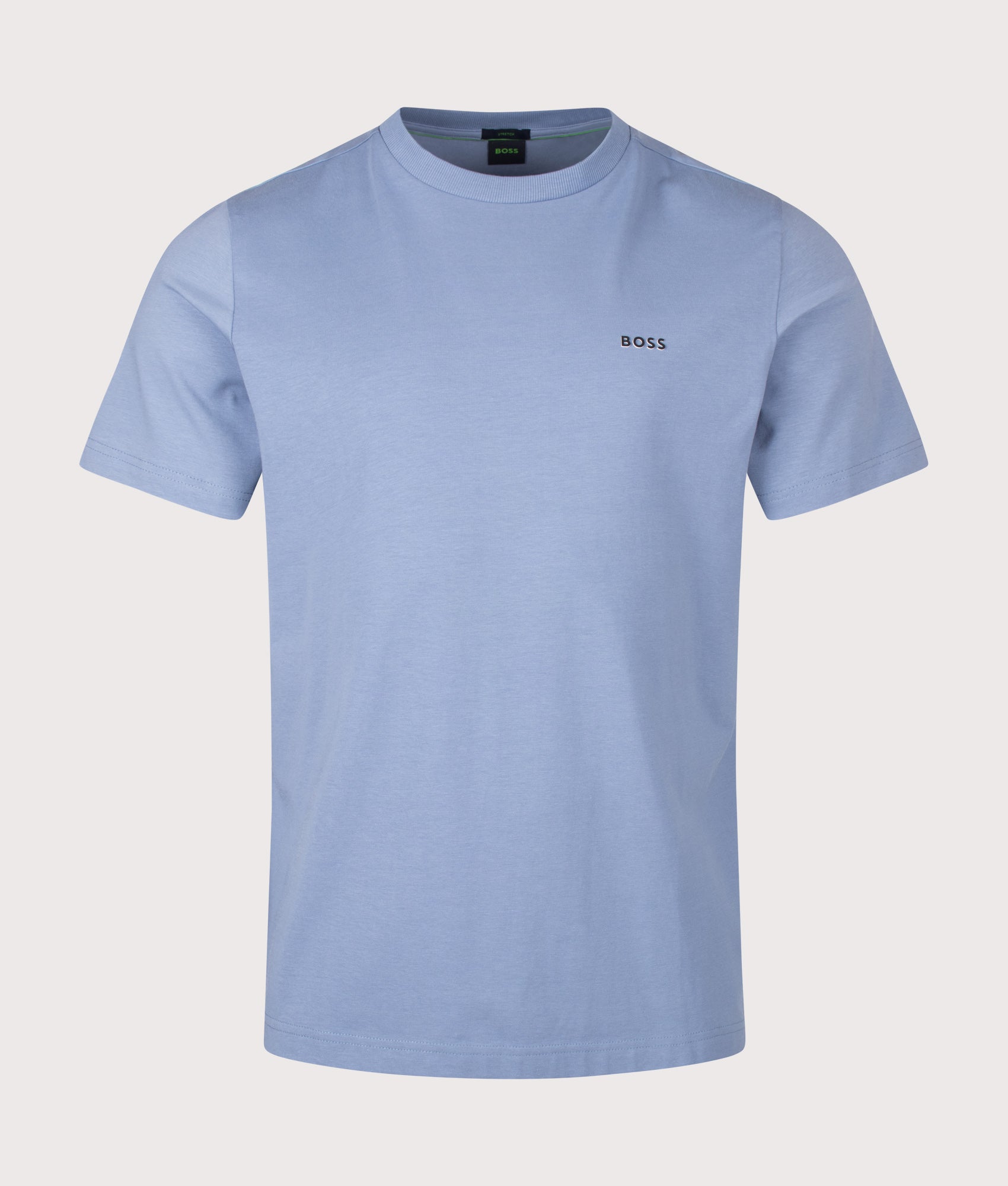 BOSS Regular Fit Crew Neck Tee T-Shirt in Open Blue at EQVVS Menswear. Front shot.