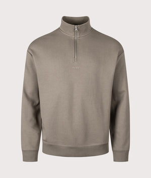 Relaxed Fit Durty244 Quarter Zip Sweatshirt in Medium Grey. 100% Cotton | HUGO | EQVVS | Front shot 