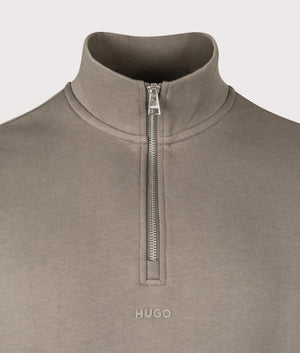 Relaxed Fit Durty244 Quarter Zip Sweatshirt in Medium Grey. 100% Cotton | HUGO | EQVVS | Front detail shot 