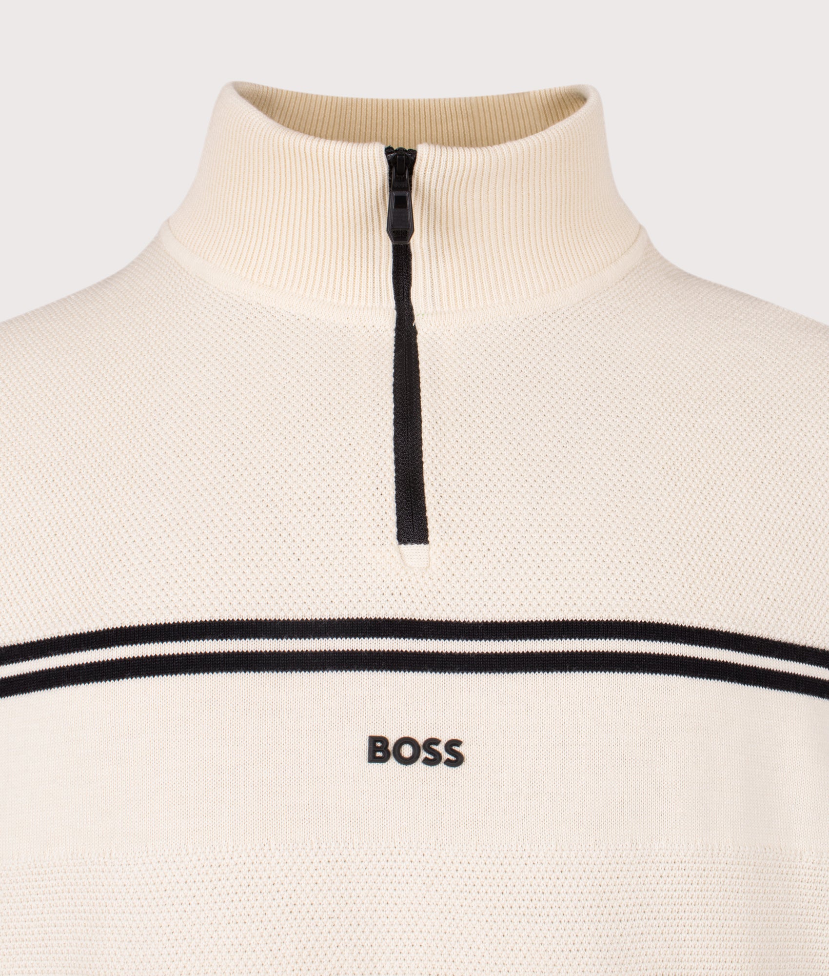 Zone Quarter Zip Sweatshirt in Open White | Cotton Blend | BOSS | EQVVS | Front detail shot 