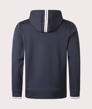 Boss Zip Through Zone Hoodie in Dar Blue  at EQVVS Menswear. Back shot.