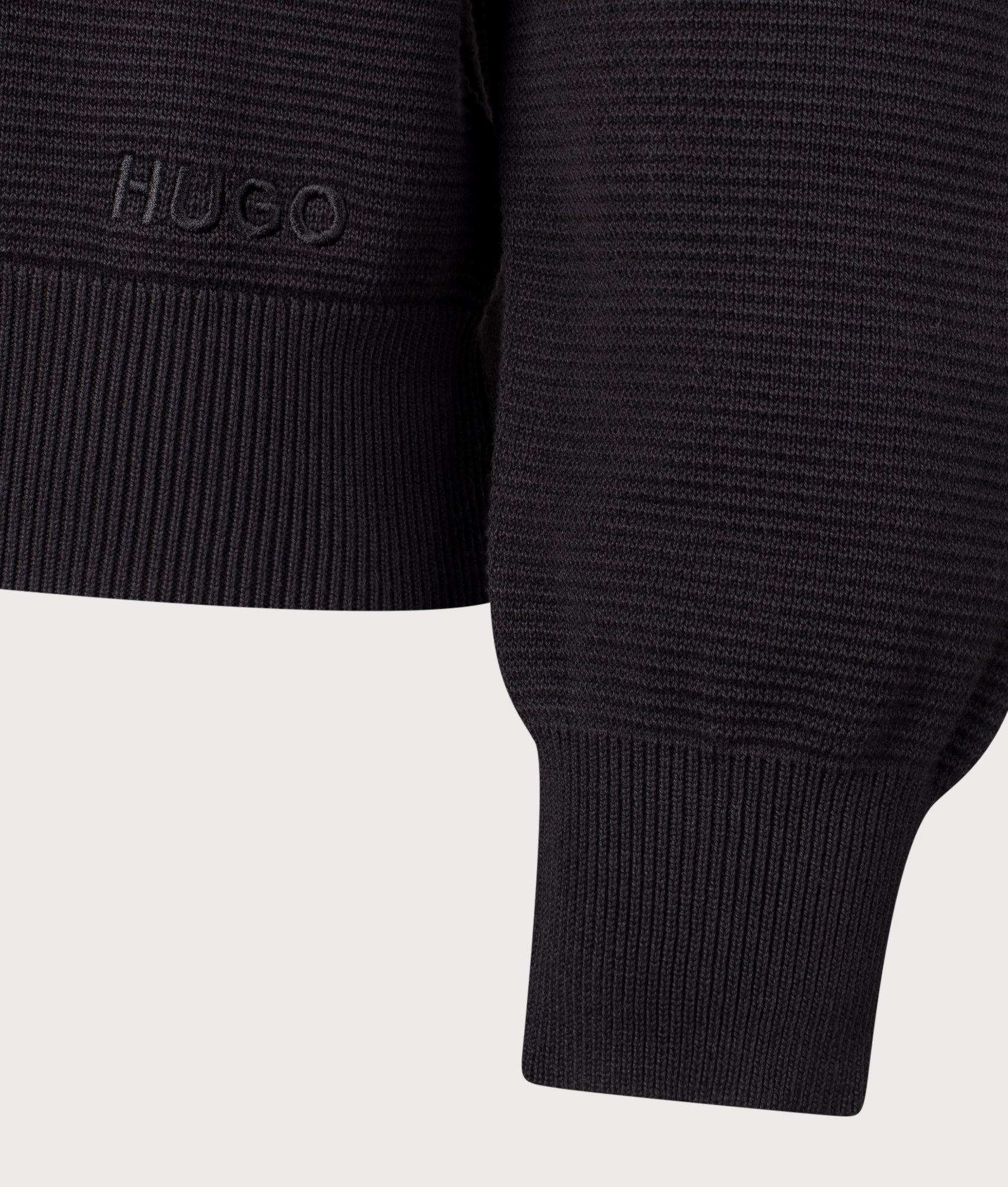 Relaxed Fit Long Sleeve San Pauley Polo Shirt in Black. 100% Cotton | HUGO | EQVVS | Front detail shot 