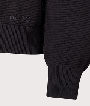 Relaxed Fit Long Sleeve San Pauley Polo Shirt in Black. 100% Cotton | HUGO | EQVVS | Front detail shot 